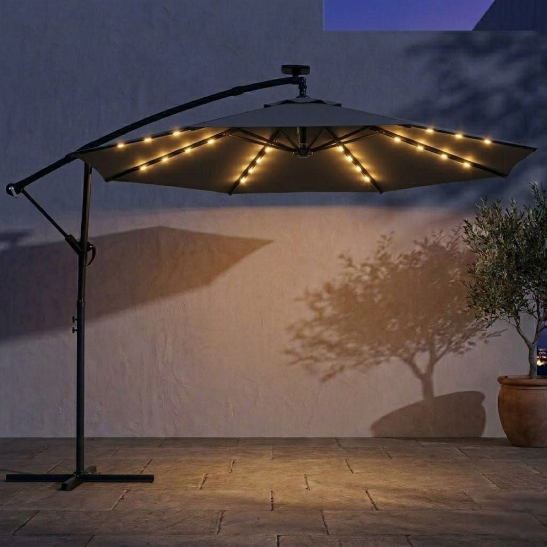 Ampelschirm 3×3 m mit Integrierter LED-Beleuchtung – 360° Verstellbar für Terrasse & Garten