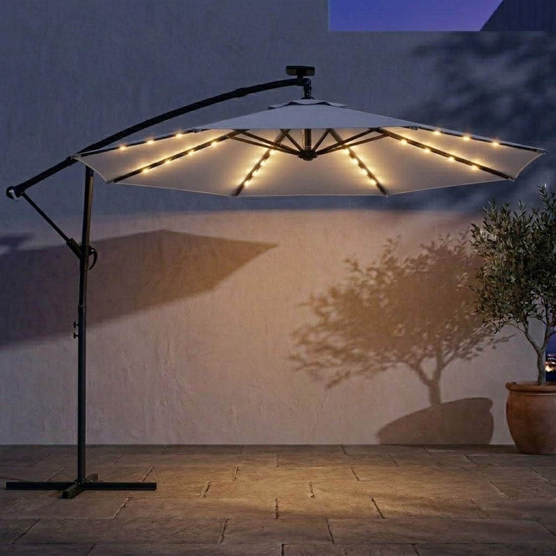 Ampelschirm 3×3 m mit Integrierter LED-Beleuchtung – 360° Verstellbar für Terrasse & Garten