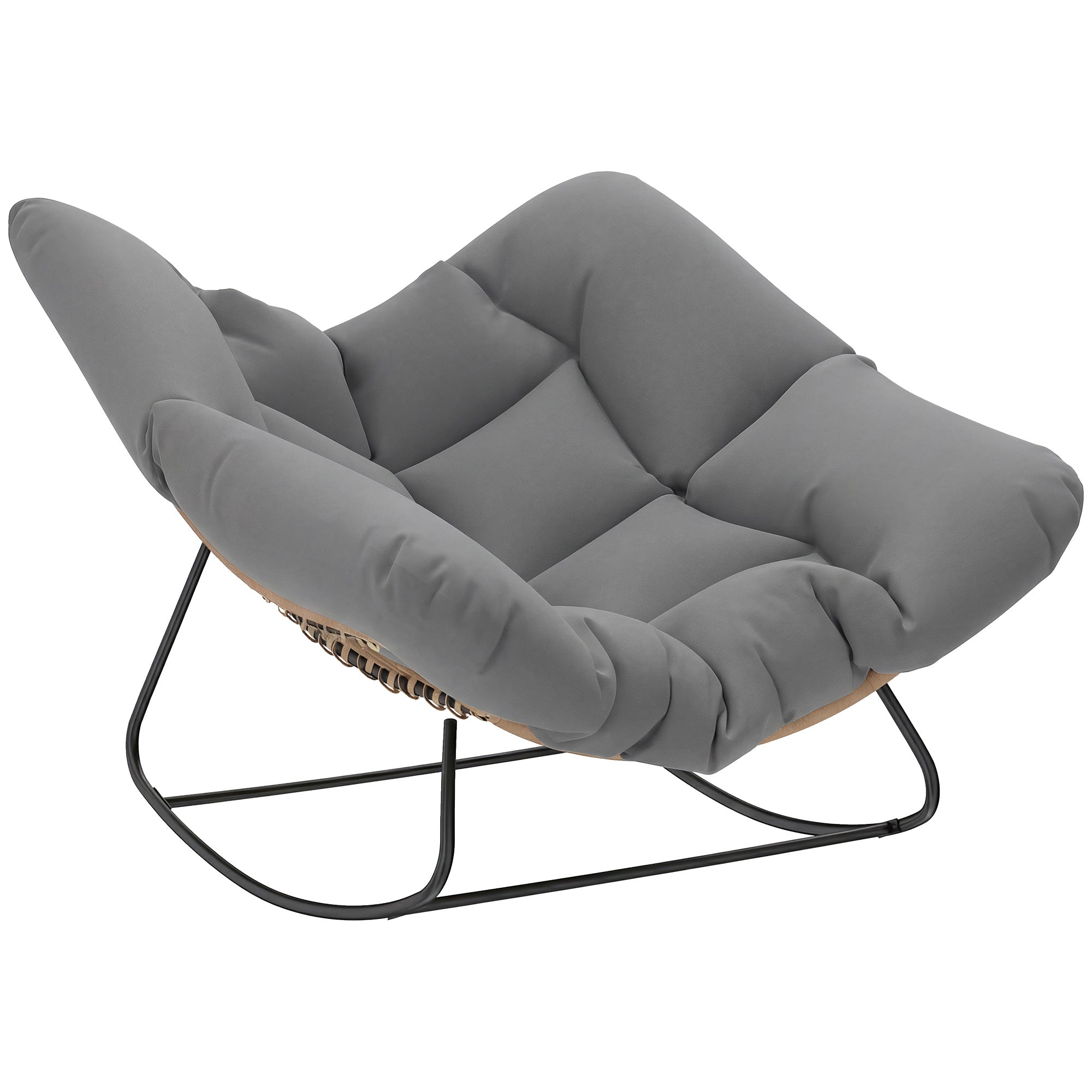 Großer schwingender Lounge-Sessel aus Polyrattan – Extra dickes Polster – Für den Innen- und Außenbereich – Grau