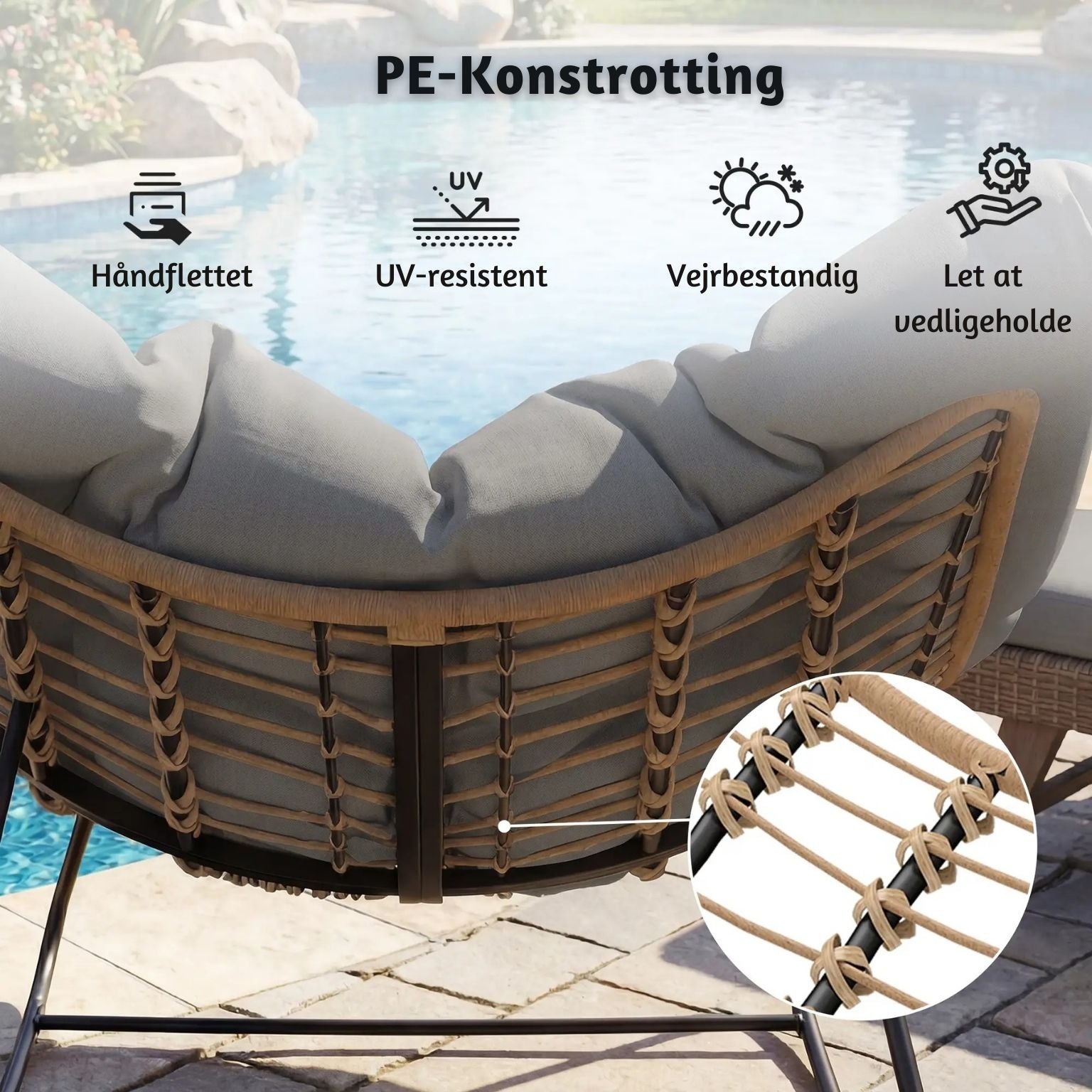 Großer schwingender Lounge-Sessel aus Polyrattan – Extra dickes Polster – Für den Innen- und Außenbereich – Grau