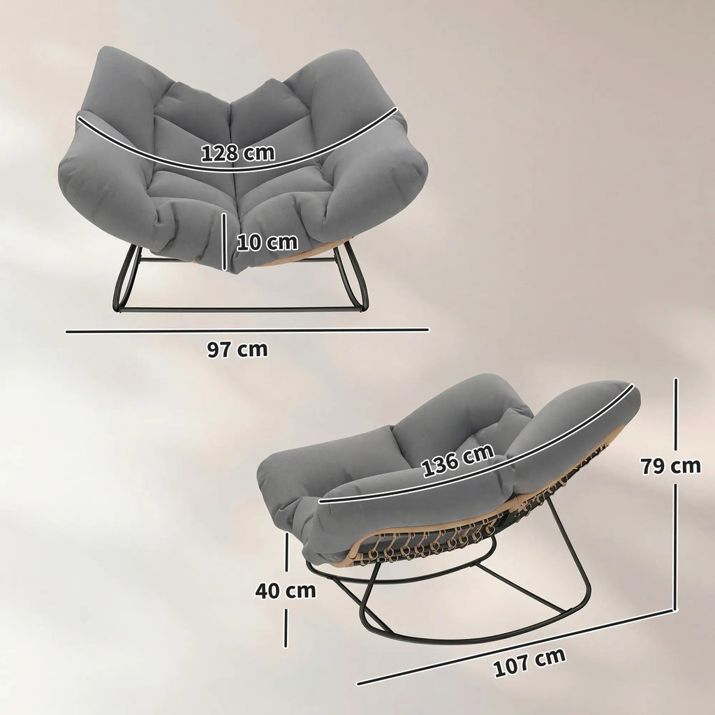 Großer schwingender Lounge-Sessel aus Polyrattan – Extra dickes Polster – Für den Innen- und Außenbereich – Grau