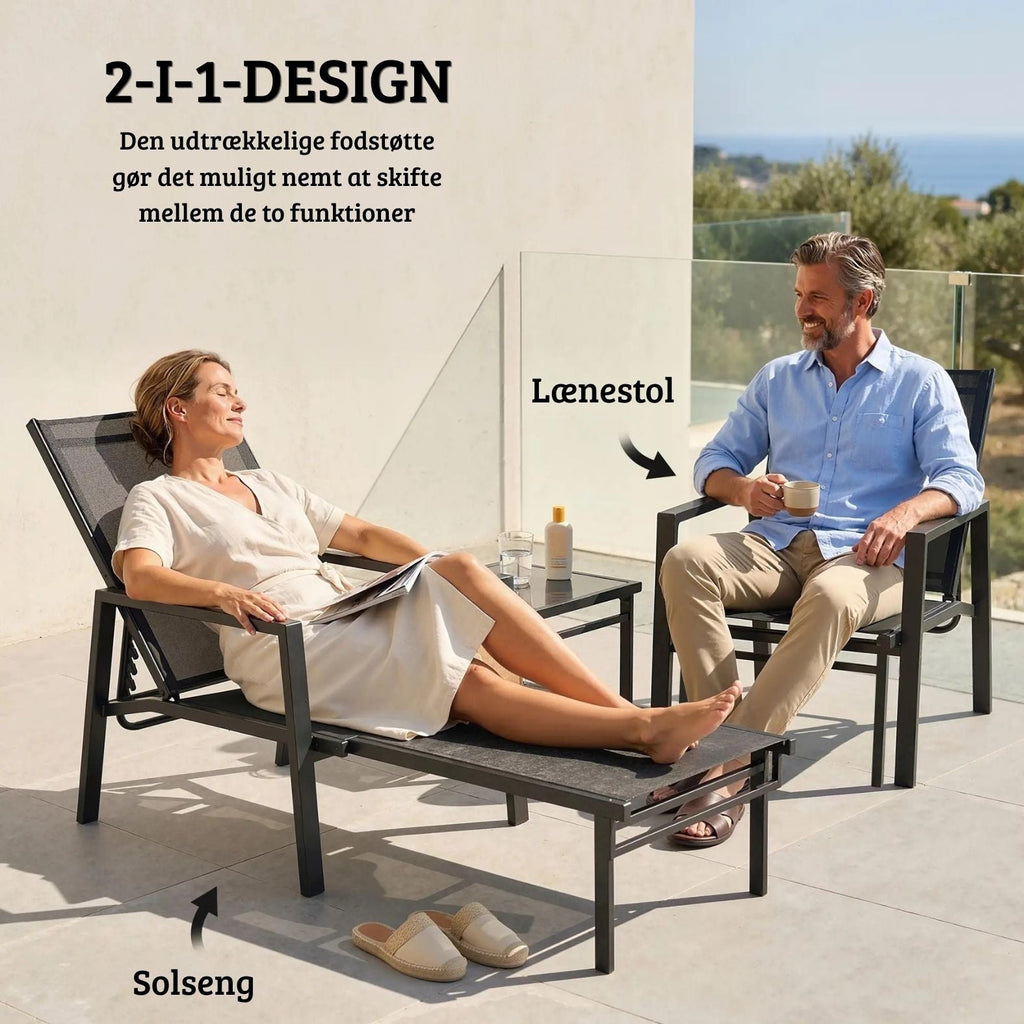 Klappbare Sonnenliege mit Cleverem 2-in-1-Design und Ausziehbarer Fußstütze – Verstellbare Rückenlehne in 5 Positionen – Für Garten & Balkon