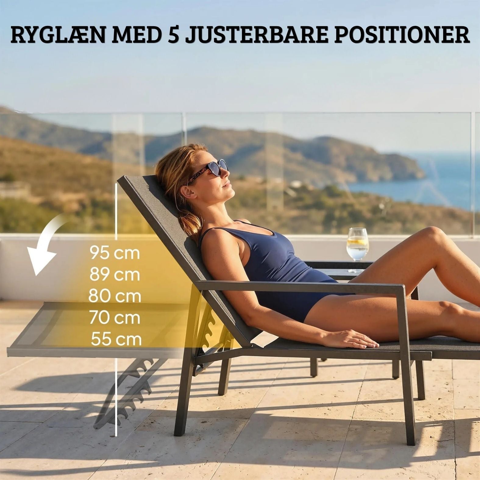 Klappbare Sonnenliege mit Cleverem 2-in-1-Design und Ausziehbarer Fußstütze – Verstellbare Rückenlehne in 5 Positionen – Für Garten & Balkon