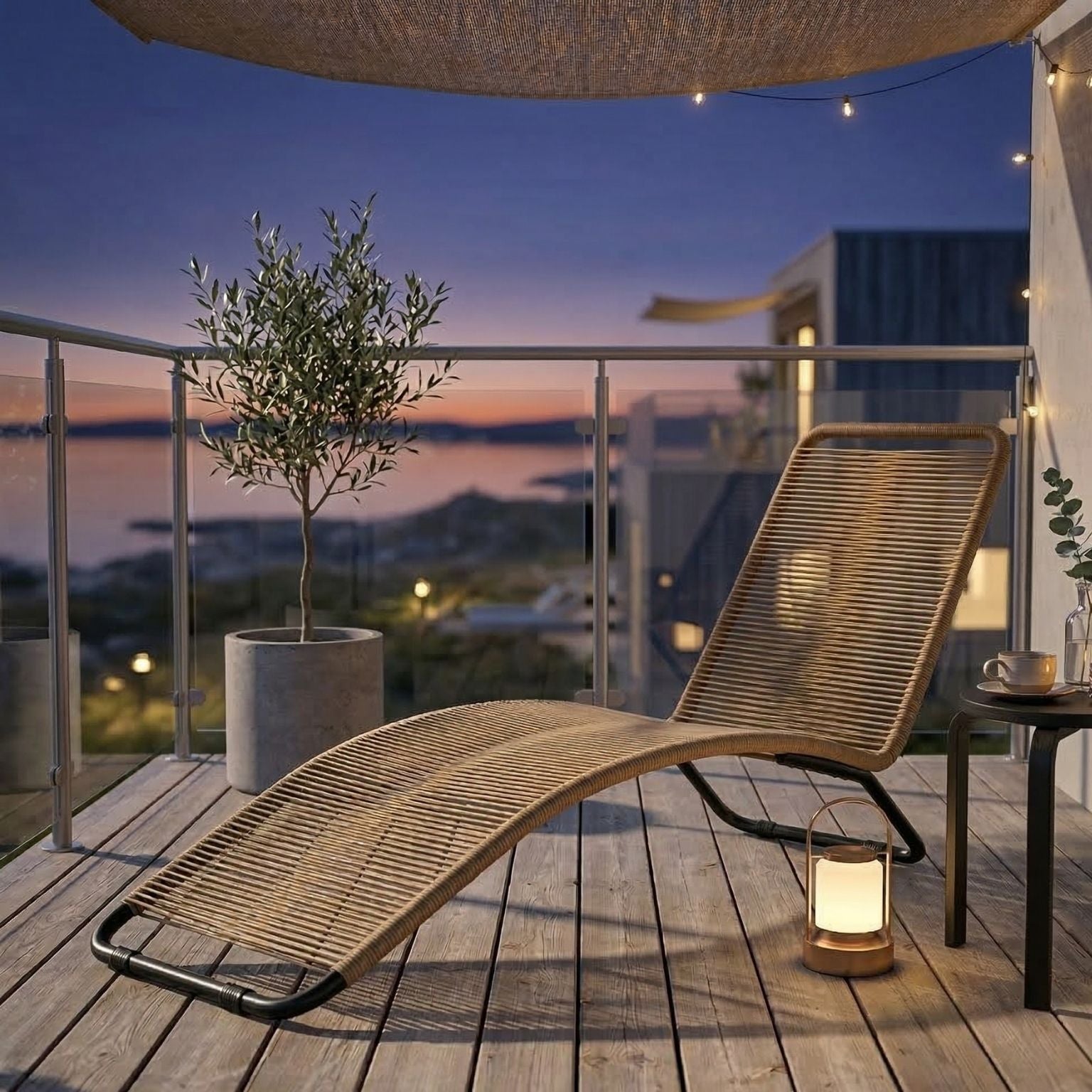 Ergonomische Sonnenliege aus naturfarbenem Polyrattan – Stilvolles S-förmiges Design