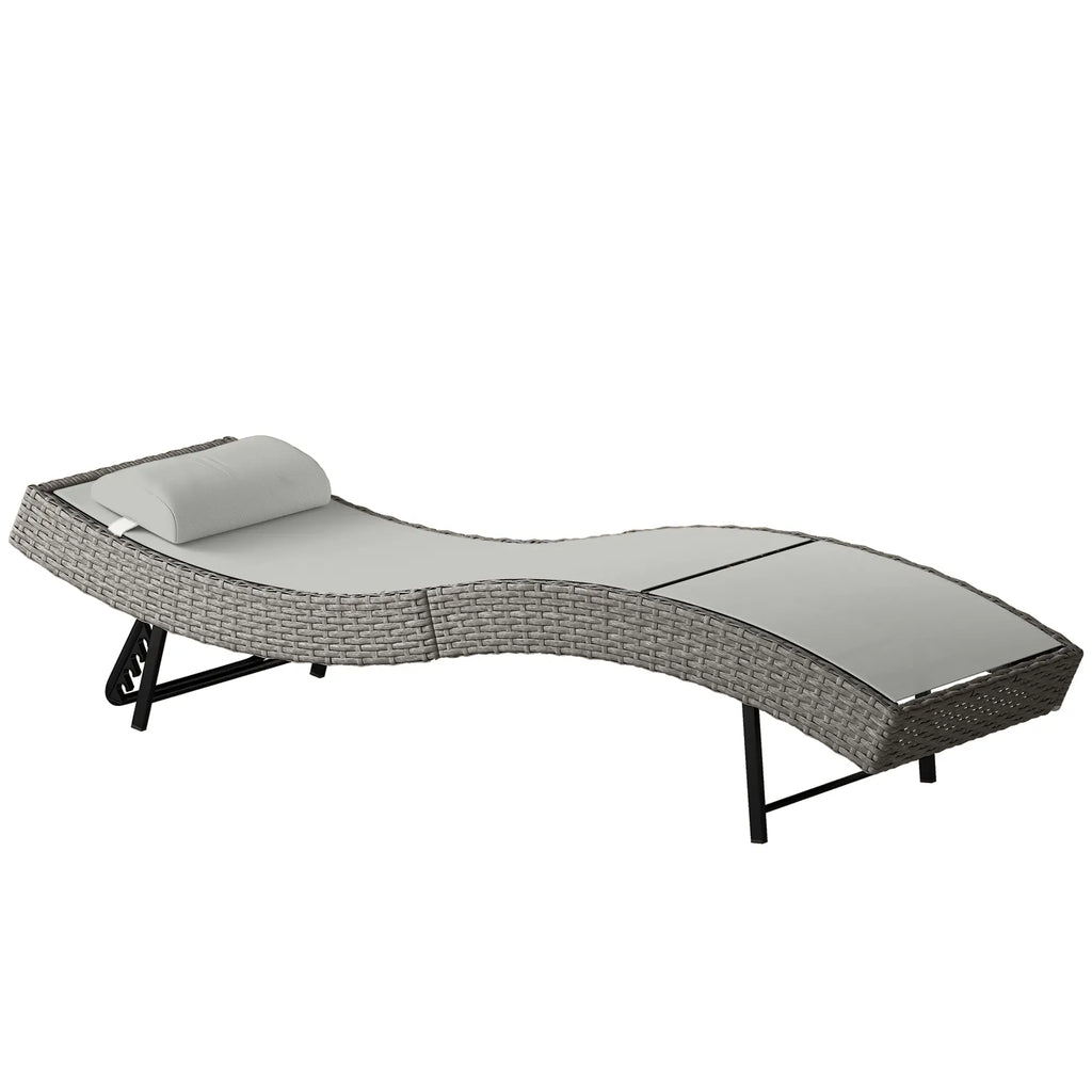 Stilvolle ergonomische S-förmige Sonnenliege aus Polyrattan – Verstellbare Rückenlehne – Grau