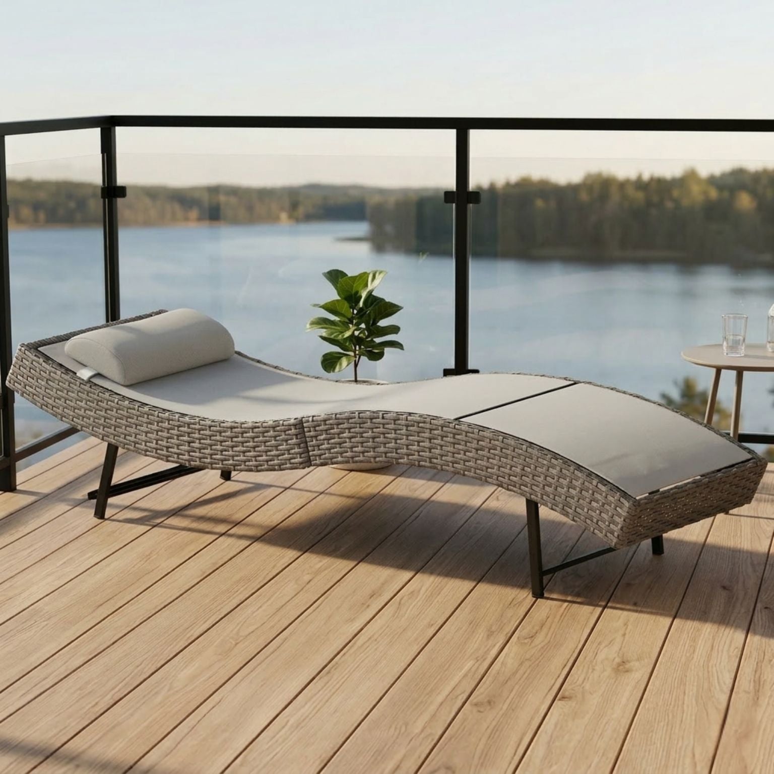 Stilvolle ergonomische S-förmige Sonnenliege aus Polyrattan – Verstellbare Rückenlehne – Grau