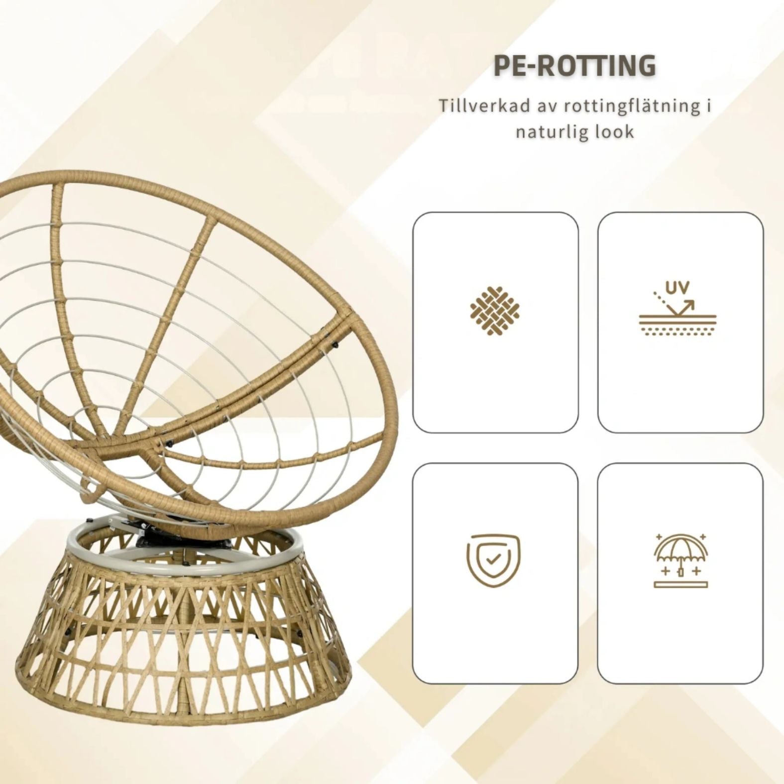 Rattan-Loungeset mit 2 drehbaren Sesseln, Tisch und dicken Polstern – 360°-Funktion