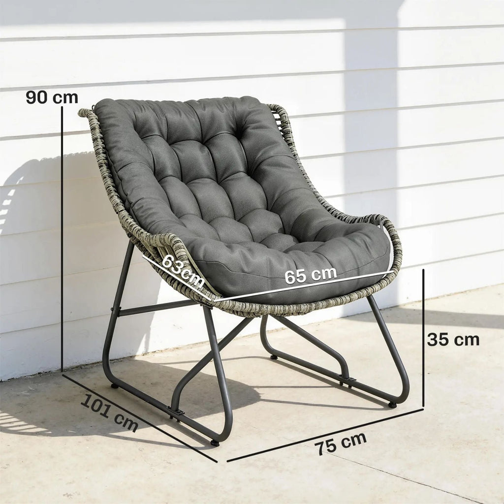 Stilvoller Rattan Gartensessel mit Komfortablem Kissen für den Außenbereich – Grau