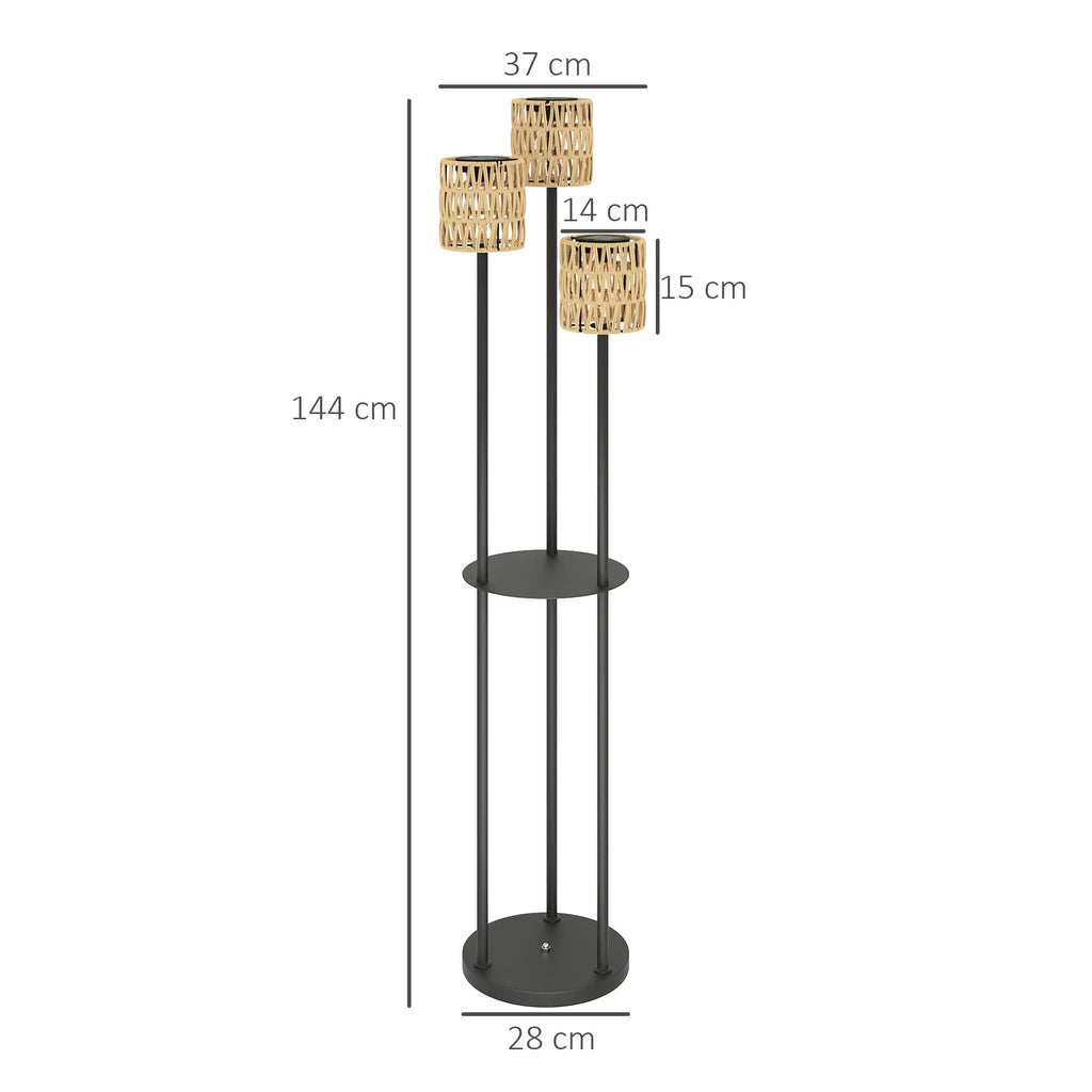 Elegante Solarbetriebene Gartenlampe aus Rattan mit Drei Lampenschirmen