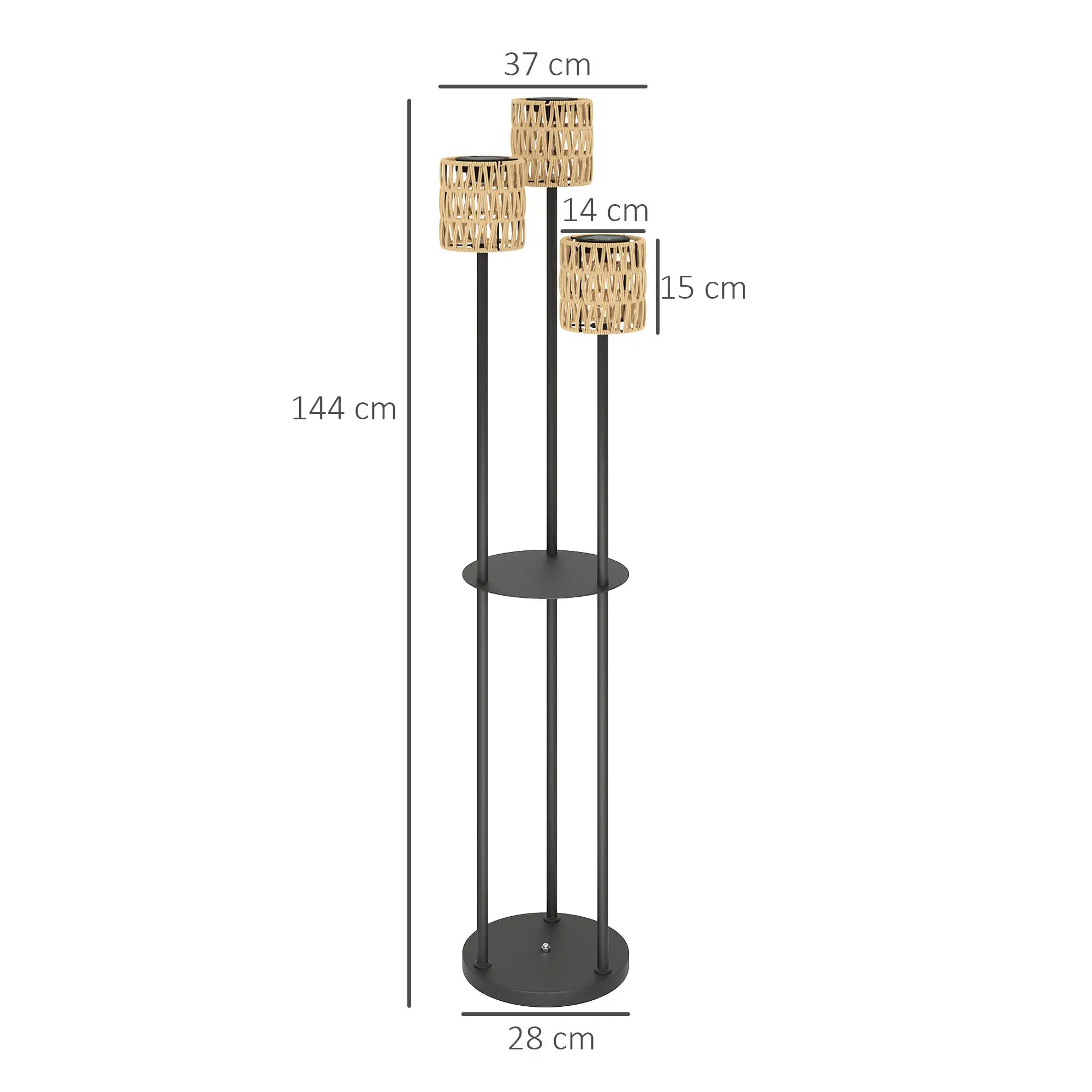 Elegante Solarbetriebene Gartenlampe aus Rattan mit Drei Lampenschirmen