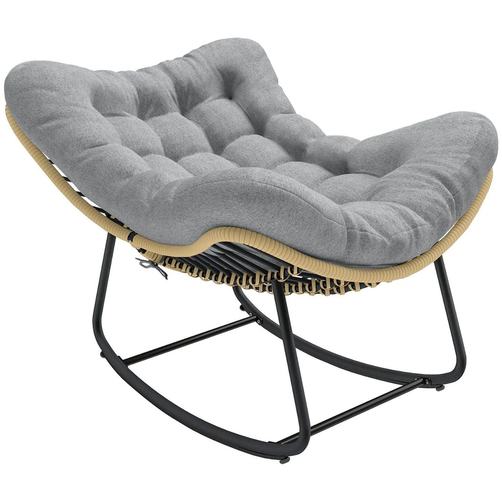 Großer Schaukelnder Lounge-Sessel aus Polyrattan – Dickes Kissen – für Innen und Außen