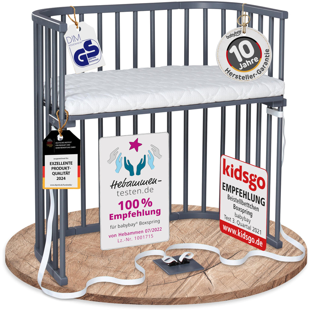babybay Original Beistellbett aus massivem Buchenholz mit Matratze – Höhenverstellbares mitwachsendes Babybett