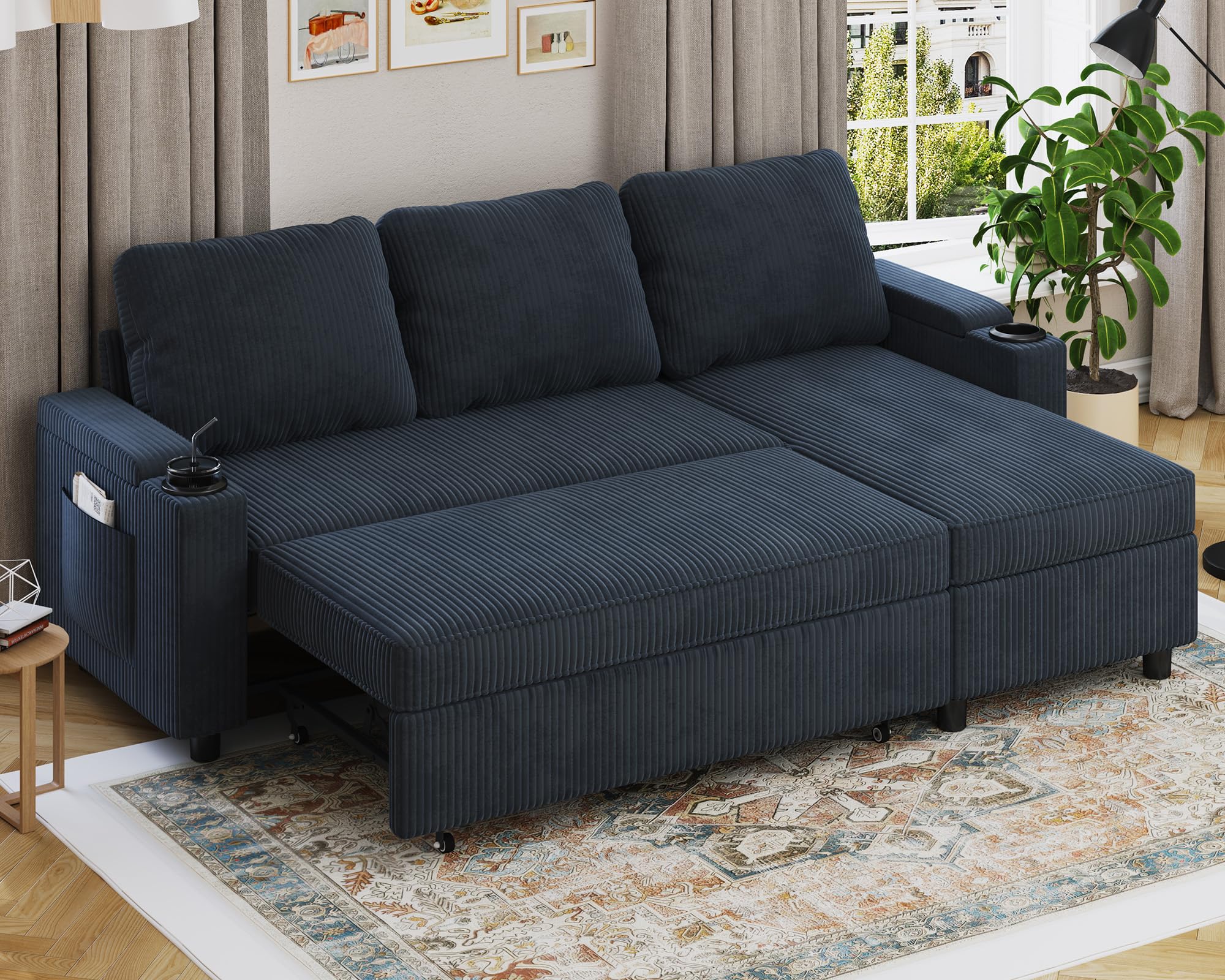 Devoko Ecksofa mit Schlaffunktion L-Form Schlafsofa mit Bettkasten Velours 3-Sitzer
