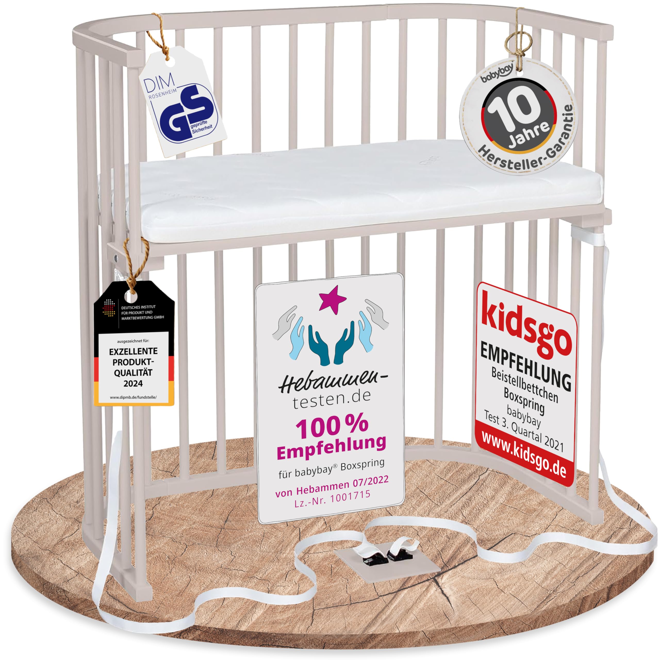 babybay Original Beistellbett aus massivem Buchenholz mit Matratze – Höhenverstellbares mitwachsendes Babybett