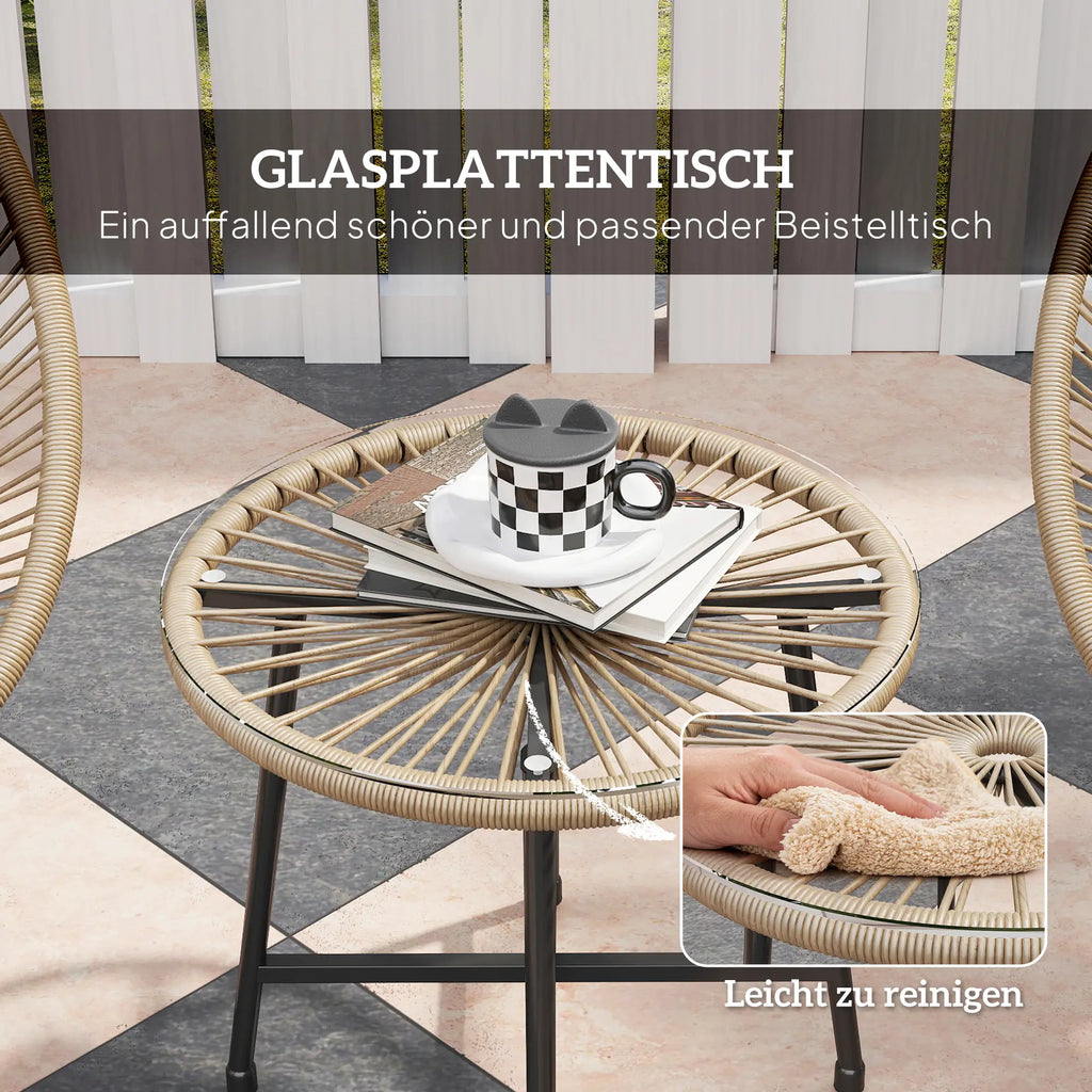Stilvolle Acapulco Sitzgruppe für Balkon und Terrasse – 2 Sessel und Tisch – Naturfarbenes Rattan
