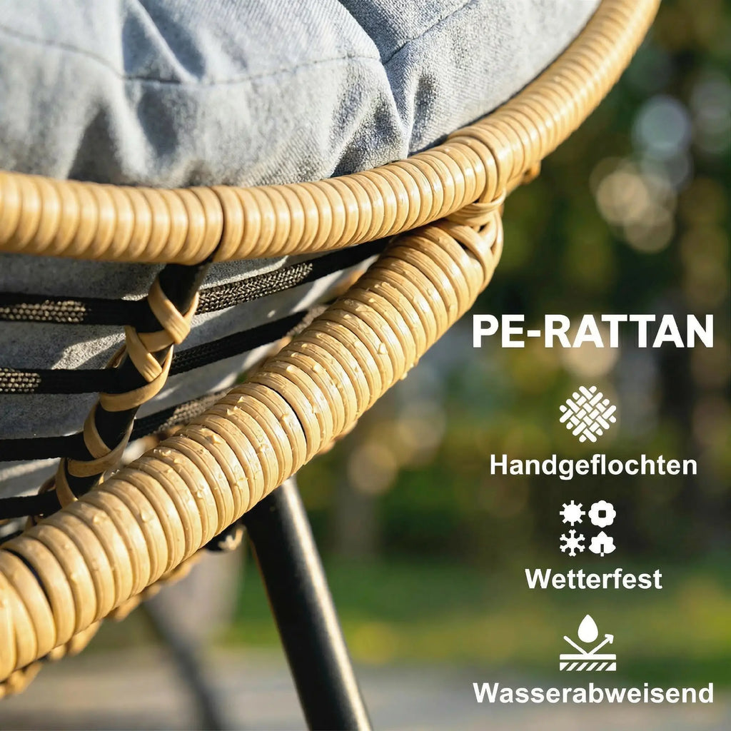 Großer Schaukelnder Lounge-Sessel aus Polyrattan – Dickes Kissen – für Innen und Außen