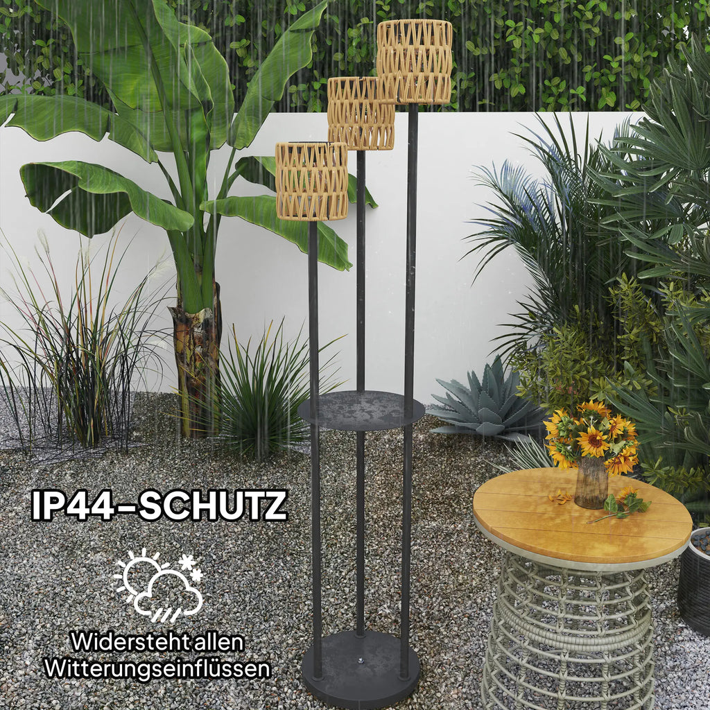 Elegante Solarbetriebene Gartenlampe aus Rattan mit Drei Lampenschirmen