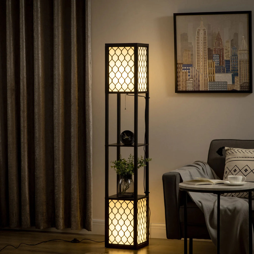 Einzigartige Stehlampe mit 2 Ablagen – Originelles Design – 26 × 26 × 156 cm