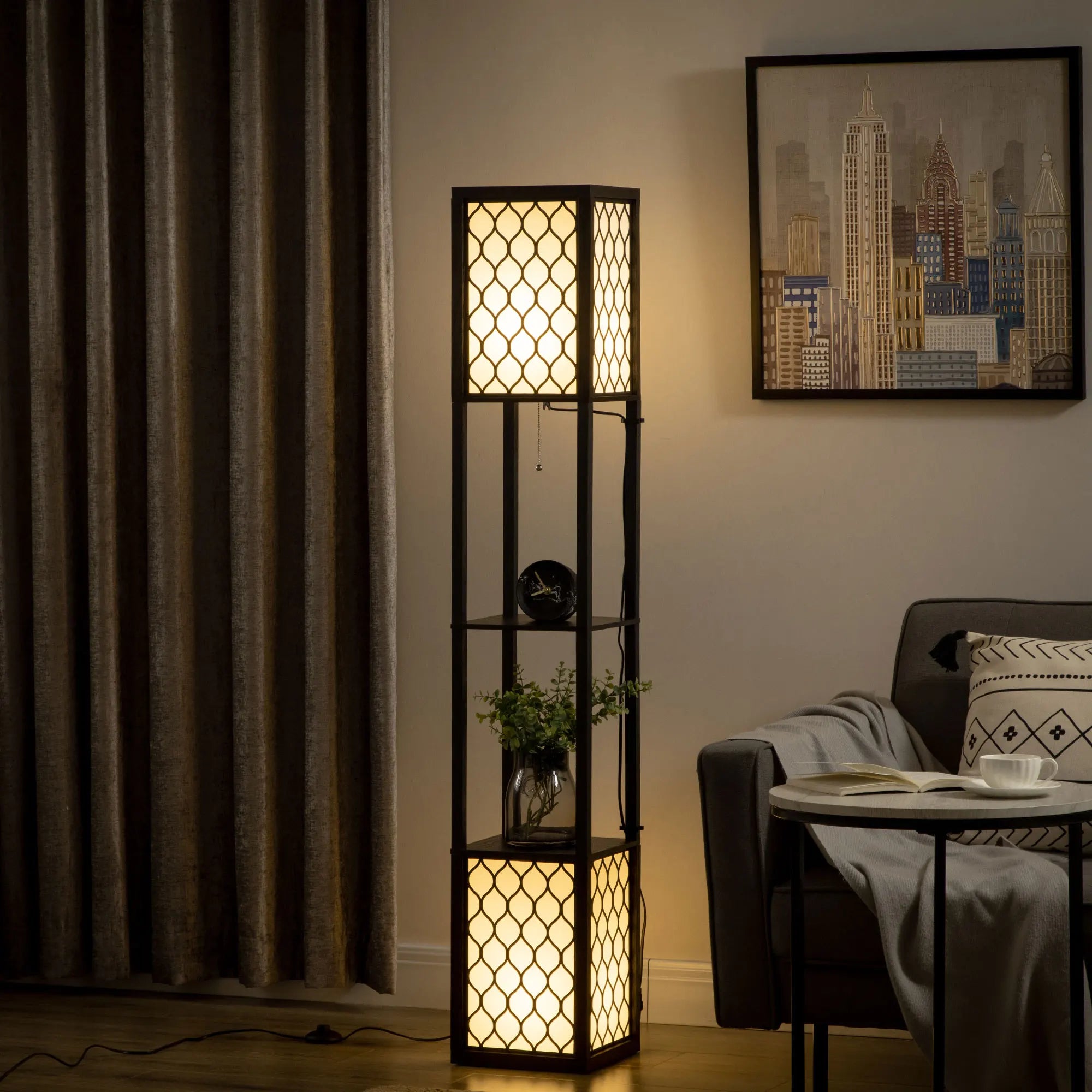 Einzigartige Stehlampe mit 2 Ablagen – Originelles Design – 26 × 26 × 156 cm