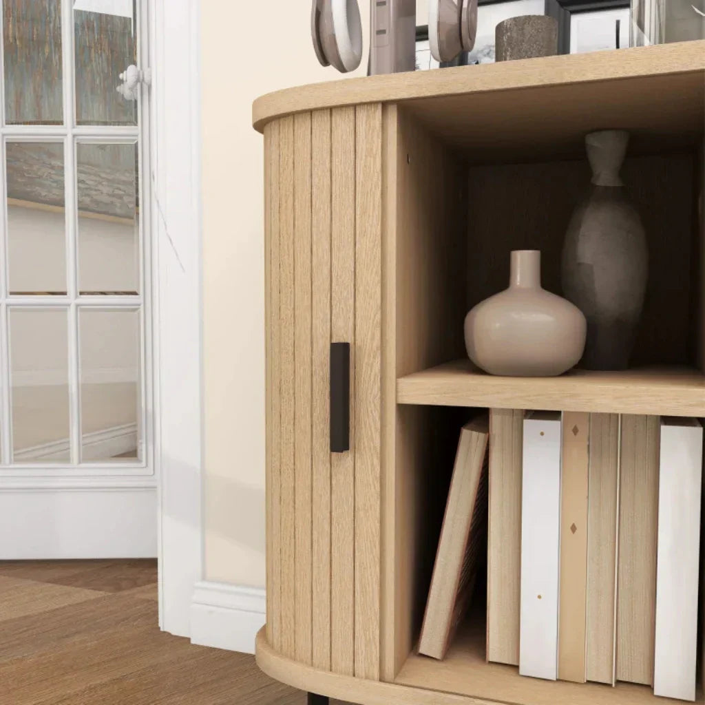 Retro Geriffelter Schrank in Eichenoptik mit Schiebetüren – 90 cm