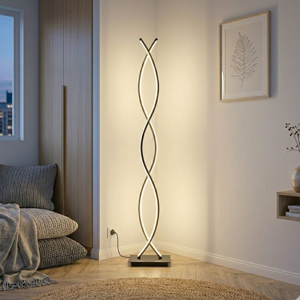 Moderne Stehlampe in Doppelspiral-Design – Dimmbares Licht & Elegante Optik