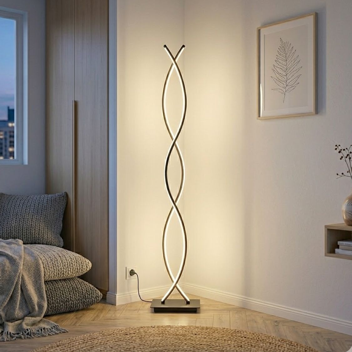 Moderne Stehlampe in Doppelspiral-Design – Dimmbares Licht & Elegante Optik