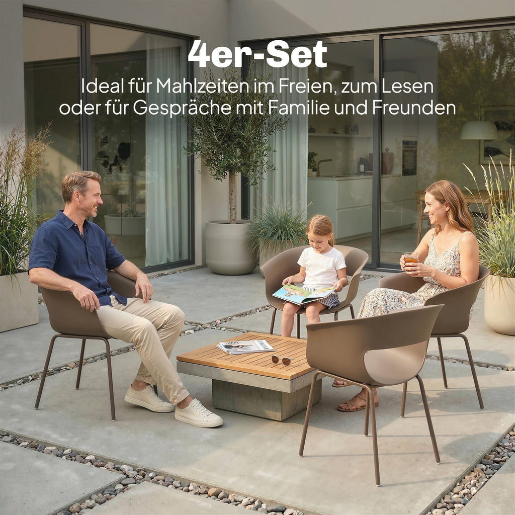 4er-Set Moderne Gartenstühle mit Ergonomischem Design und Armlehnen – Für Balkon und Terrasse