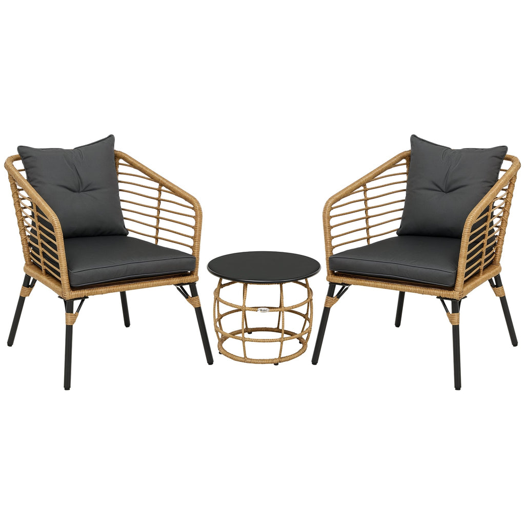 Rattan Sitzgruppe mit Polstern für Balkon und Terrasse – 2 Loungesessel und Tisch
