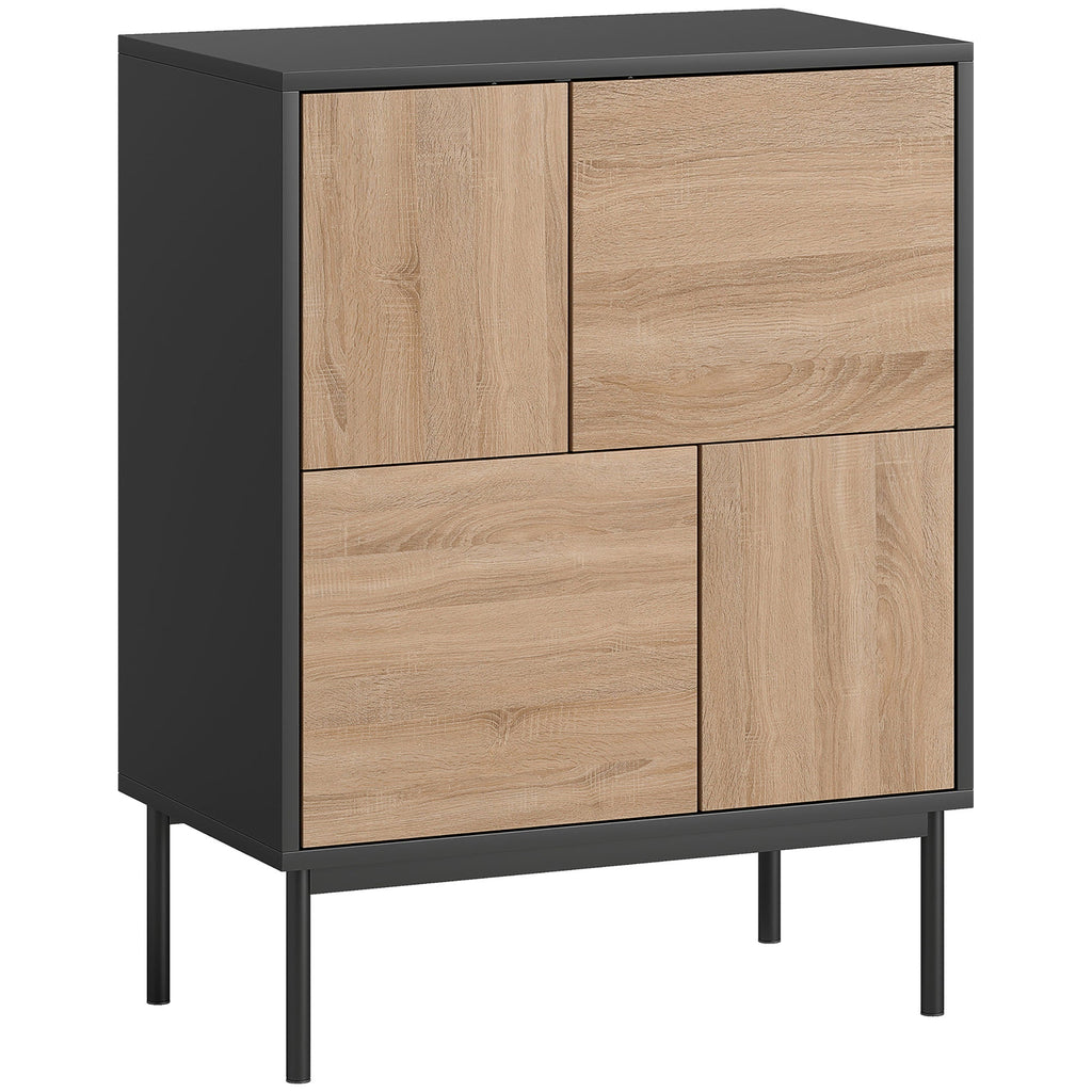 Moderne Kommode mit 4 geschlossenen Fächern – Push-to-Open – Schwarz/Natur
