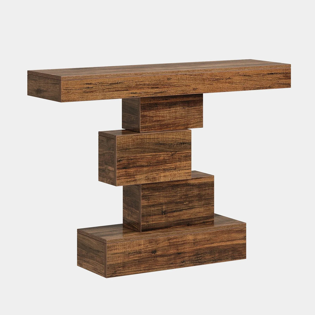 Rustikaler Konsolentisch im geometrischen Design – Dunkelbraun - 108 cm
