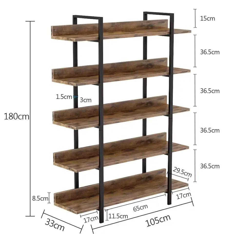 Rustikales 5-stufiges Bücherregal aus Holz und Metall – 180 cm – Industriestil