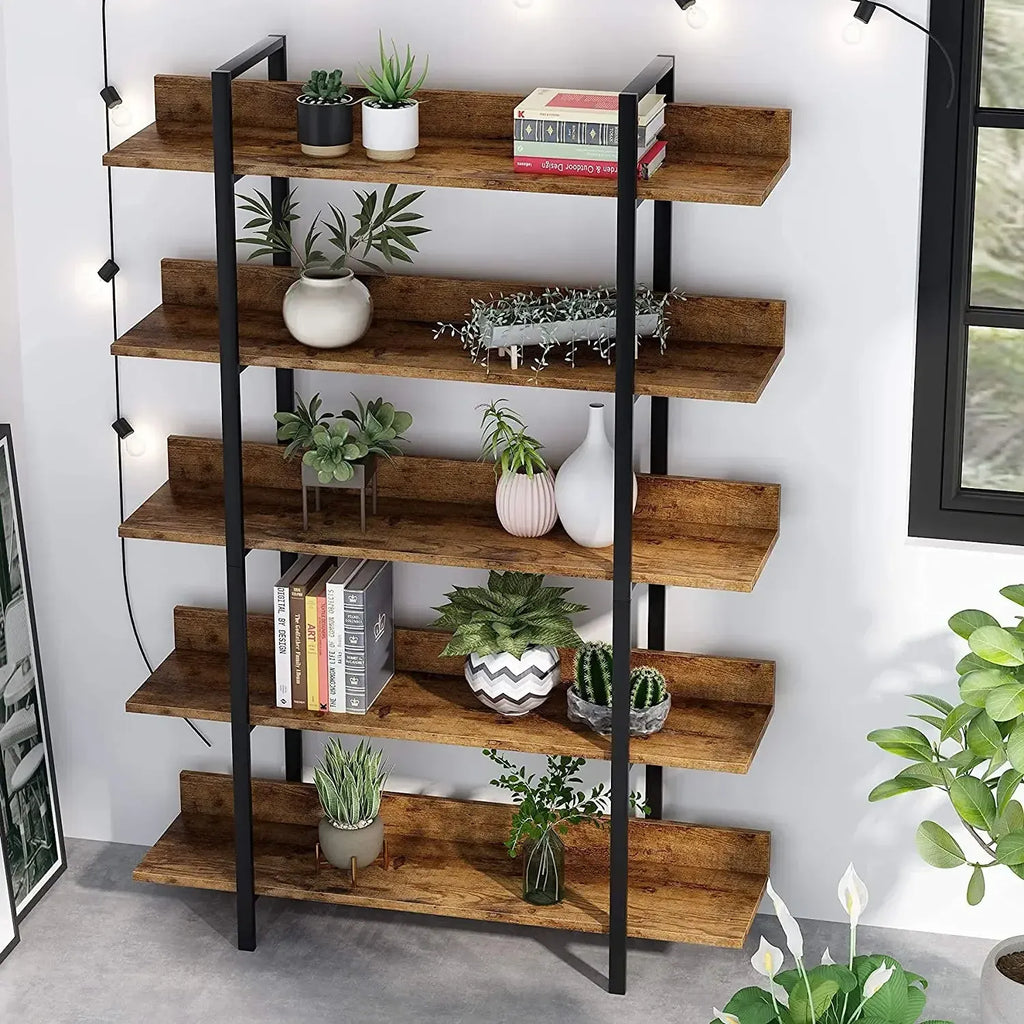 Rustikales 5-stufiges Bücherregal aus Holz und Metall – 180 cm – Industriestil