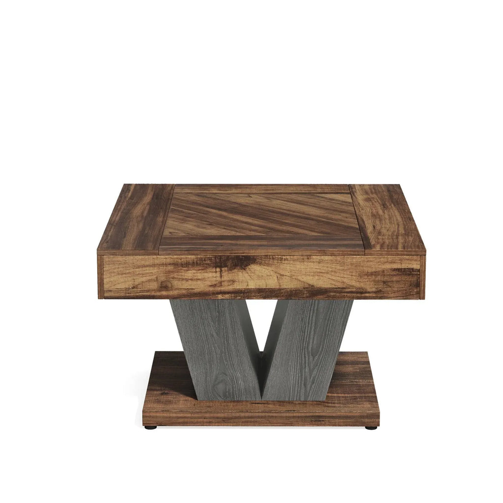 Rustikaler Quadratischer Couchtisch aus Holz – Einzigartiges Design – 80 × 80 cm