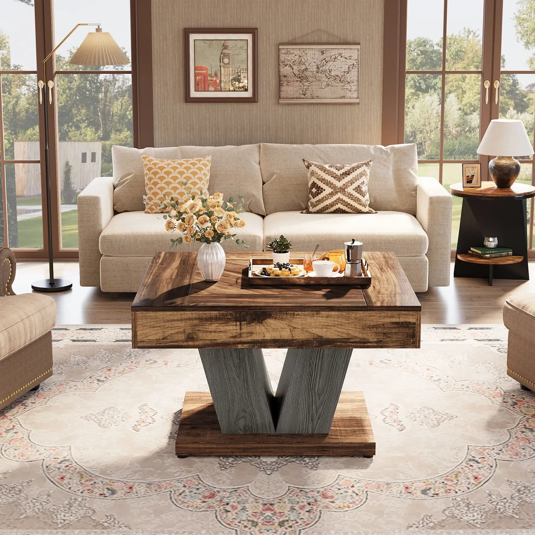 Rustikaler Quadratischer Couchtisch aus Holz – Einzigartiges Design – 80 × 80 cm