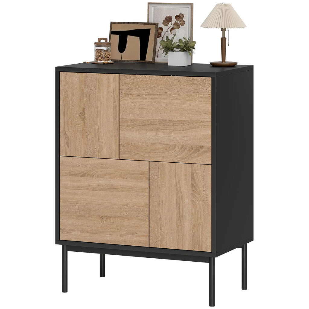 Moderne Kommode mit 4 geschlossenen Fächern – Push-to-Open – Schwarz/Natur
