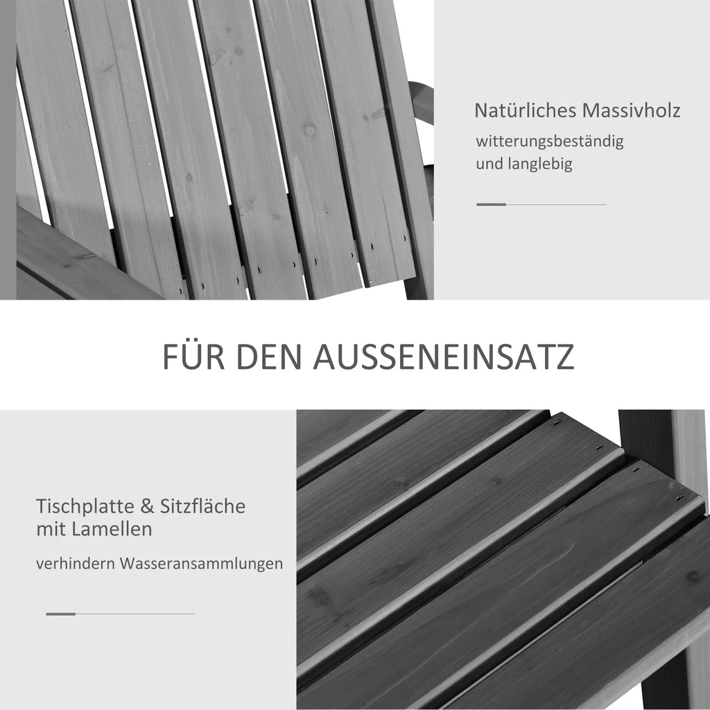 Gartenbank aus Massivholz mit integriertem Tisch – 2-Sitzer – 152 cm – Grau
