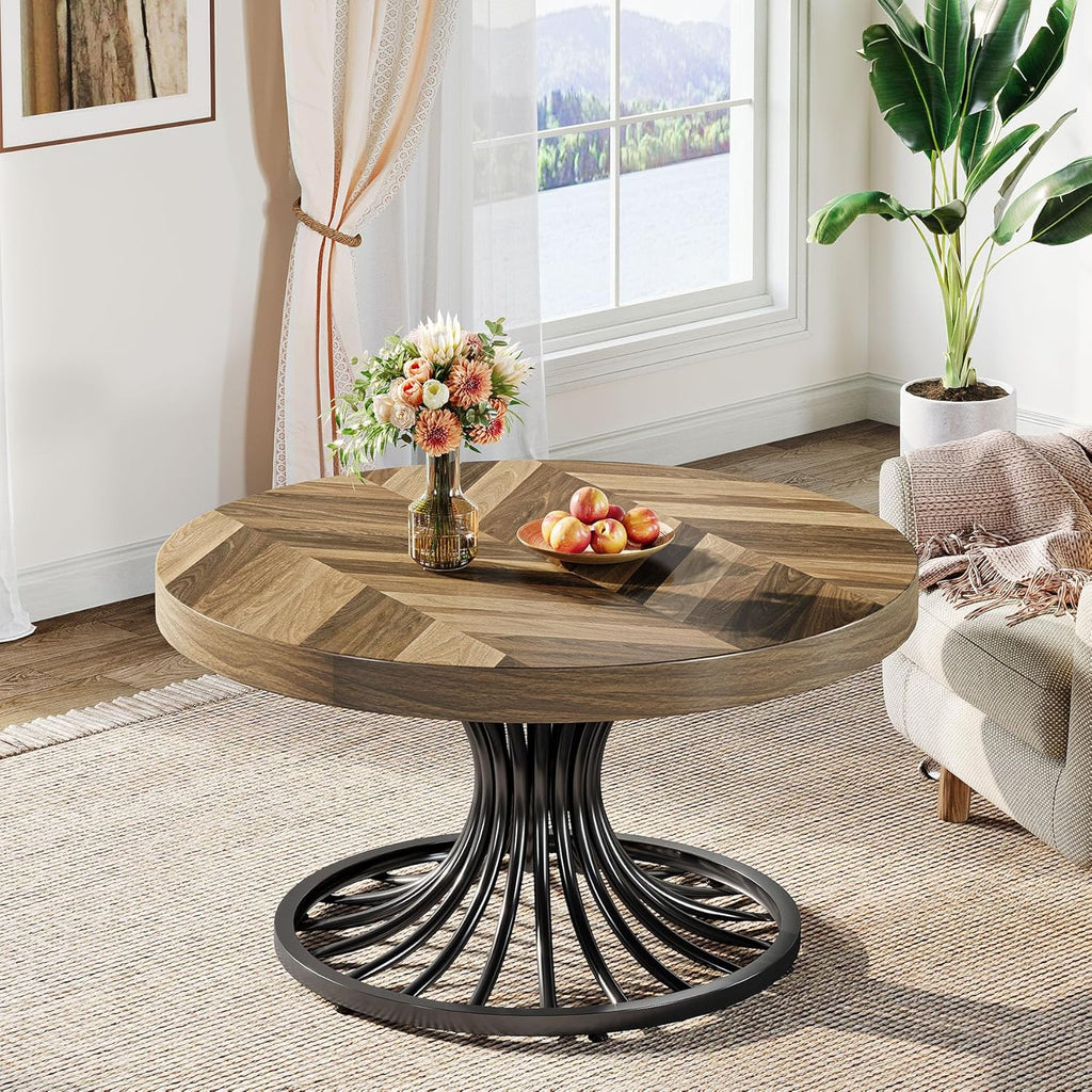 Stilvoller Runder Couchtisch – Spiralformiges Stahlgestell – Ø80 cm