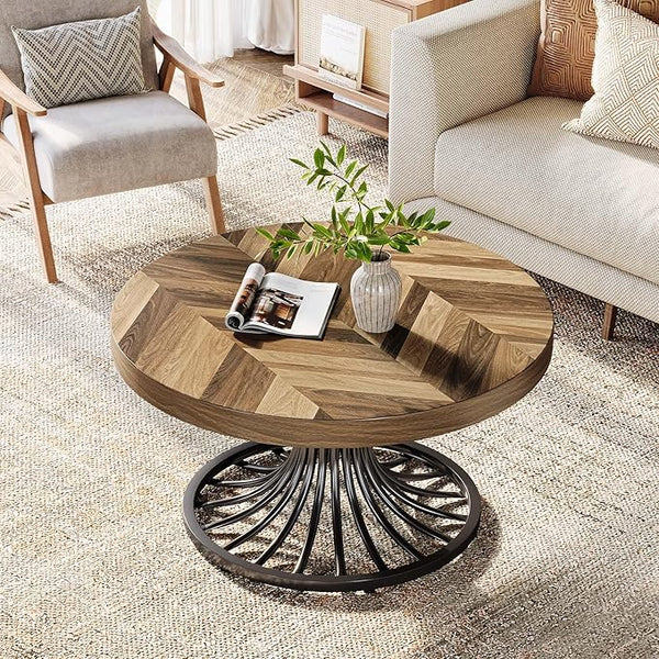 Stilvoller Runder Couchtisch – Spiralformiges Stahlgestell – Ø80 cm