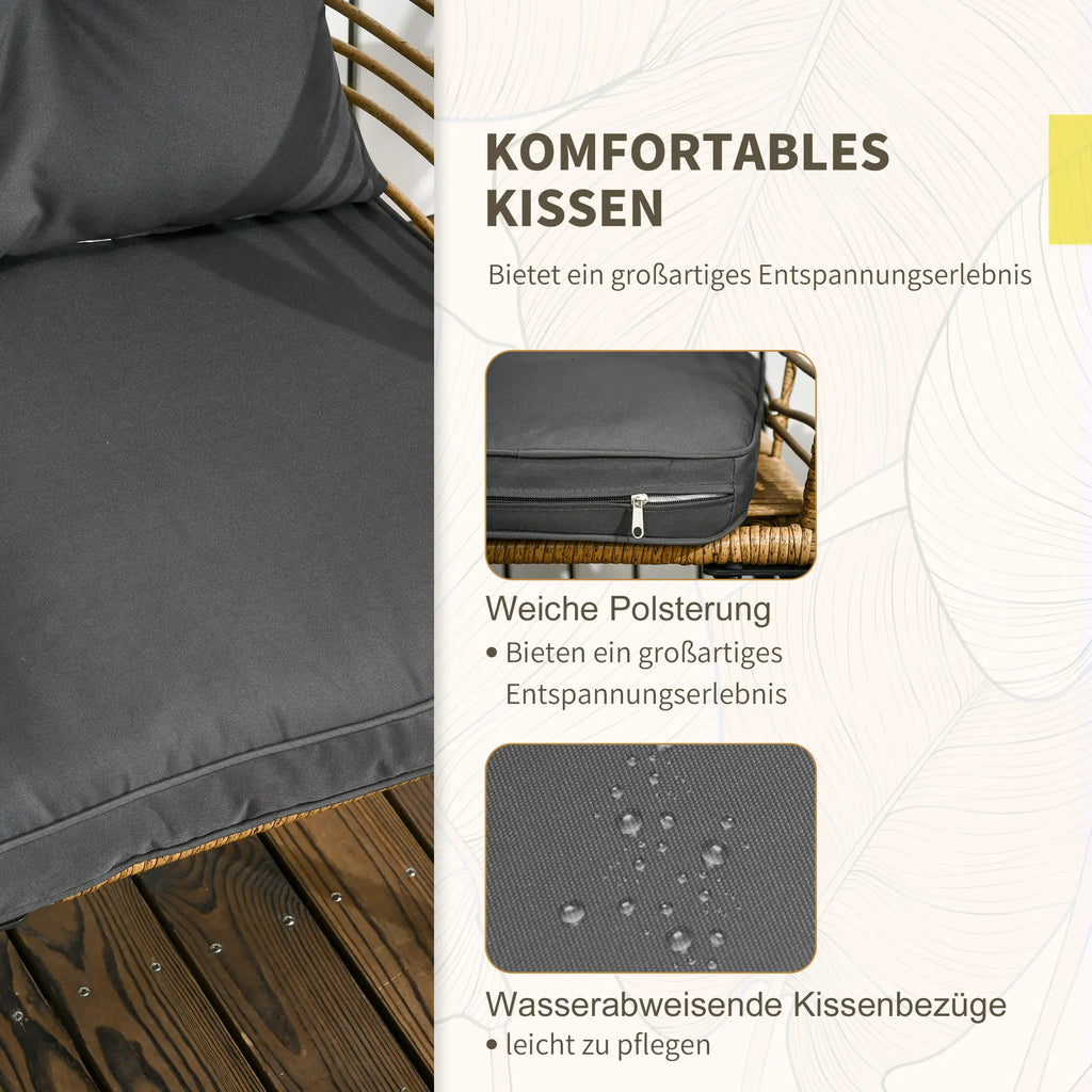 Rattan Sitzgruppe mit Polstern für Balkon und Terrasse – 2 Loungesessel und Tisch