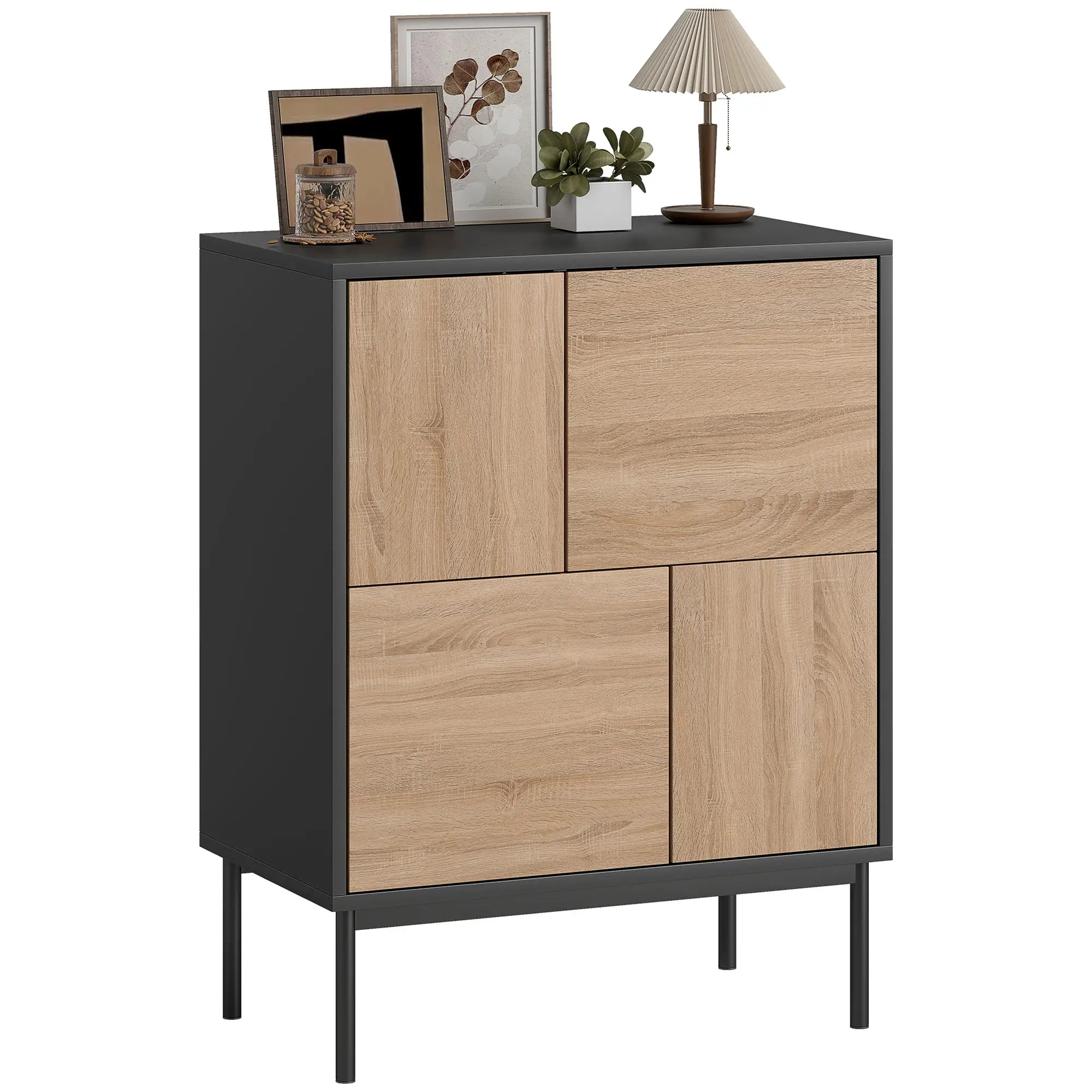 Moderne Kommode mit 4 geschlossenen Fächern – Push-to-Open – Schwarz/Natur
